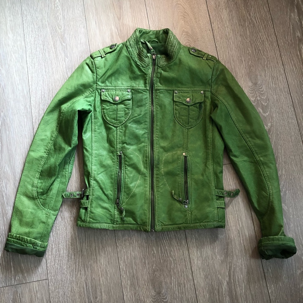 Danier Green Women's Leather Motorcycle Biker Harley Davidson Jacket XS Y2K
